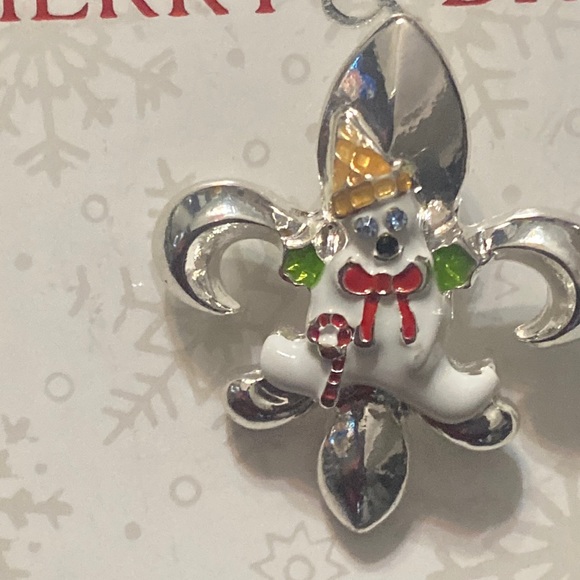 MERRY & BRIGHT Mr. Bingle Lapel Pin, Silver with Jeweled Eyes, 1-inch Tall NWT - Picture 2 of 5